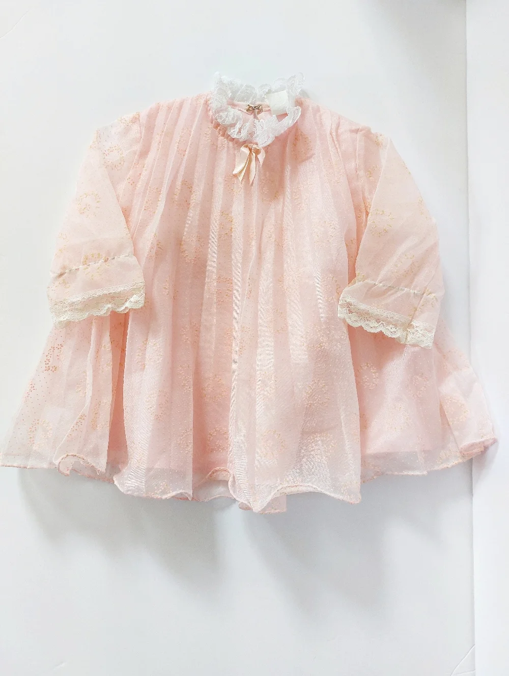 VTG Pink Sheer Pleated Heart Baby Dress 2T Fairycore Cottagecore Ethereal Dainty